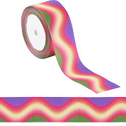 Сине-фиолетовый 10м полиэстеровая репсовая лента градиентного цвета, волнистая полосатая лента, аксессуары для одежды, плоский, синий фиолетовый, 1-1/2 дюйм (38 мм), около 10.94 ярдов (10 м) / рулон