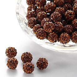 Smoked Topaz Pave Disco Ball Beads, Polymer Clay Rhinestone Beads, Grade A, Round, Smoked Topaz, PP12(1.8~1.9mm), 8mm, Hole: 1mm
