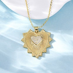 Настоящее золото 18K Латунные микропаве прозрачные кубические цирконии ожерелья с подвеской в виде сердца для женщин, реальный 18 k позолоченный, 17.24 дюйм (43.8 см)