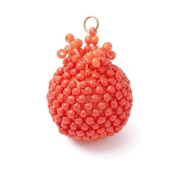 Помидор Подвески из стеклянных бусин в виде граната, с 304 соединительными кольцами из нержавеющей стали и силиконовыми бусинами, реальный 18 k позолоченный, помидор, 24x18.5 мм, отверстие : 3 мм