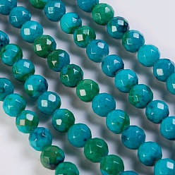 Teal Natural Ocean White Jade/Rain Flower Stone Beads Strands, Dyed, Faceted, Round, Teal, 8mm, Hole: 1mm, about 46~50pcs/strand, 15.3 inch~15.7 inch