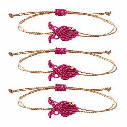 Medium Violet Red Ocean Adjustable Braided Wax Cord Fish Link Bracelet Sets with Brass Beads for Women, Adjustable Stackable Bracelets, Golden, Medium Violet Red, 11.02 inch(28cm), 3pcs/set