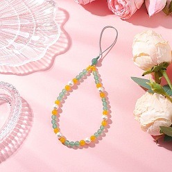 Оранжевый Ремешки для мобильных телефонов из натурального и окрашенного малайзийского нефрита, с нейлоновыми нитями и ракушечным жемчугом, оранжевые, 215 мм