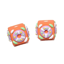 Легкий Лосось Непрозрачные акриловые бусины, бусины ручной работы, Эмаль стиле, квадрат с плавательным кругом, светлый померанцевый, 19x16 мм