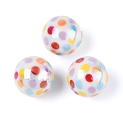 Разноцветный Печатные непрозрачные акриловые бусины, круглые, с рисунком в горошек, красочный, 15.9 мм, отверстие : 2.8 мм