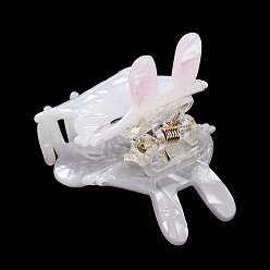 White PVC Plastic Claw Hair Clips for Women, with Alloy Finding, Rabbit, White, 50x40x49mm
