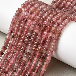Клубничный Кварц Природного кварца клубники нитей бисера, рондель, граненые, 4x2~2.5 мм, отверстие : 0.8 мм, около 59~60 шт / нитка, 14.92~15.04'' (37.9~38.2 см)