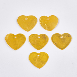 Yellow Spray Painted Capiz Shell Pendants, Heart, Yellow, 21.5~22x25x1mm, Hole: 1.5mm