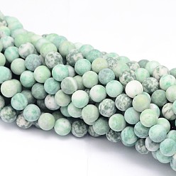 Pierre Avec Point Vert Brins de perles rondes en jaspe vert naturel, givré, 8mm, Trou: 1mm, Environ 49 pcs/chapelet, 15.74 pouce