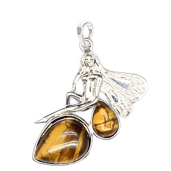 Тигровый глаз Природных тигровый глаз подвески, металлическая фея с подвесками в виде слезинок, платина, 46x22x7 мм