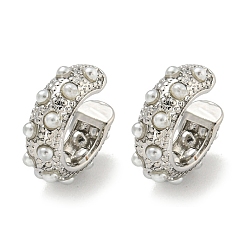 Платина Серьги-каффы из латуни с покрытием стойки для колец, пластиковые серьги с искусственным жемчугом для женщин, без кадмия и без свинца, долговечный, платина, 14x4.5 мм