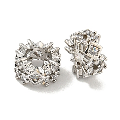 Платина Реечное покрытие латунь микро паве прозрачный кубический цирконий европейские бусины, бусины с большим отверстием, долговечный, без свинца и без кадмия, рондель, платина, 9.5x5 мм, отверстие : 5.5 мм