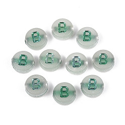 Letter B Светящиеся матовые акриловые бусины, гальваническим, плоские круглые с буквы, светится в темноте, В письме, 10x5 мм, отверстие : 2 мм, Около 1390 шт / 500 г
