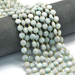 Светло-голубой Нити бусин из натурального кварца окрашенные, граненый пятиугольный разрез, плоско-круглые, с бисером, светло-голубой, 8~8.5x5 мм, отверстие : 0.8 мм, около 36 шт / нитка, 15.16''~15.24'' (38.5~38.7 см)