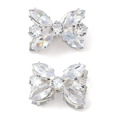 Прозрачный Латунные микро проложить кубического циркония бусы, без кадмия и без свинца, бантом, со стразами, серебряные, прозрачные, 13x17.5x9 мм, отверстие : 1.2 мм