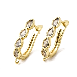 Золотой Фурнитура для сережек-колец из латуни с микропаве из прозрачных кубических цирконий в форме капли, с горизонтальными петлями, запереть, золотые, 23x13.5x4 мм, отверстие : 1.5 мм, штифты : 1 мм