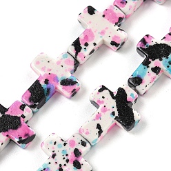 Черный Синтетические бирюзовые бусины, покрытые краской для выпечки, с эмалью, крестик, чёрные, 15.5x12.5x3.5 мм, отверстие : 1 мм, около 24 шт / нитка, 14.96~15.08'' (38~38.3 см)