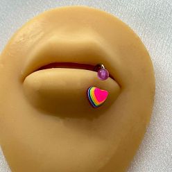 Сердце 316Хирургическая нержавеющая сталь с акриловыми светящимися кольцами для губ, цвет нержавеющей стали, фиолетовые, сердце, внутренний диаметр: 10 мм, штифты : 1.2 мм, Руководитель: 4 mm