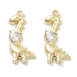 Золотой Подвески из сплава со стразами, без свинца, без кадмии и без никеля, динозавр, сердце, кристалл, золотые, 32x15x5 мм, отверстие : 1.8 мм