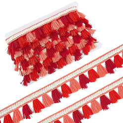 Коралловый 5.47 Ярды полиэстеровой бахромы в этническом стиле, ленты с кисточками, с картой дисплея 1pc картона, коралл, 1-1/2 дюйм (37 мм)