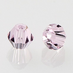 Pearl Pink Faceted Bicone Grade AAA Transparent Glass Beads, Pearl Pink, 4x3mm, Hole: 1mm, about 720pcs/bag