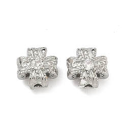 Платина Латунные прозрачные бусины из кубического циркония, без кадмия и без свинца, стойки покрытие, долговечный, крестик, платина, 9x9x6 мм, отверстие : 1.5 мм