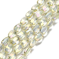 Бледно-Золотистый Стеклянные бусины с гальваническим покрытием , овальные, граненые, бледно золотарник, 6.5x4.5x3 мм, отверстие : 0.8 мм, около 79~80 шт / нитка, 19.29''~20.67'' (49~52.5 см)
