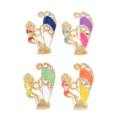 (52) Непрозрачная лаванда Сплав эмали горный хрусталь подвески, стойки покрытие, очарование девушки-серфингистки, без кадмия, без никеля и без свинца, золотые, разноцветные, 30x18.5x14.5 мм, отверстие : 2 мм