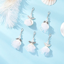 Mixed Shapes Подвеска в виде ракушки, с застежками-лобстерами из цинкового сплава и имитацией жемчуга из АБС-пластика, ангел, платина, разнообразные, 61~65 мм, 5 шт / комплект