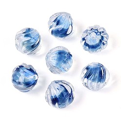 Васильковый Фактурные внутренние бусины-лэмпворк ручной работы с цветком, круглые, васильковый, 12 мм, отверстие : 1.5 мм, около 20 шт / нитка