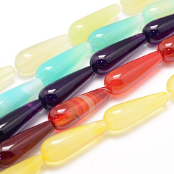 (52) Непрозрачная лаванда Природные Агат бисера нити, слеза, окрашенная и подогревом, разноцветные, 30x10 мм, отверстие : 1 мм, около 12~13 шт / нитка, 14.5 дюйм