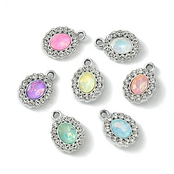 Platinum UV Plating Alloy with Mixed Color Glass Rhinestone Pendants, Oval, Platinum, 17.5x12x3.5mm, Hole: 2mm