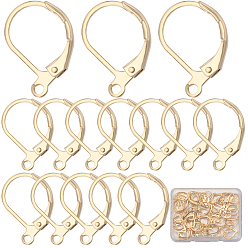 Настоящее золото 24K 60 шт. 304 серьги с рычагом из нержавеющей стали, с петлей, реальный 24 k позолоченный, 15.5x10x1.5 мм, отверстие : 1.5 мм