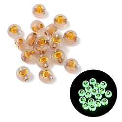 Letter C Светящиеся прозрачные акриловые бусины, плоские круглые с буквы, светится в темноте, золотой металл обвитыми, буква С, 7x4 мм, отверстие : 1.8 мм, Около 3700 шт / 500 г