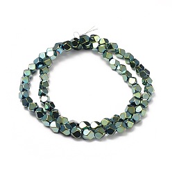 Green Plated Electroplate Non-magnetic Synthetic Hematite Beads Strands, Polygon, Green Plated, 5.5~6x5.5~6mm, Hole: 1.6mm, about 69pcs/strand, 15.3 inch(39cm)