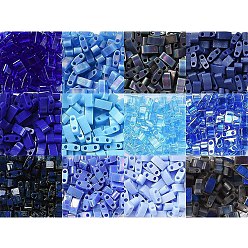 Синий 12 цветная бусина миюки полутила, японский бисер, 2 отверстие, разнообразные, (htl 414) непрозрачный кобальт, 5x2.3x1.9 мм, отверстие : 0.8 мм, 12 цветов, о 75шт / цвет, 900 шт / коробка