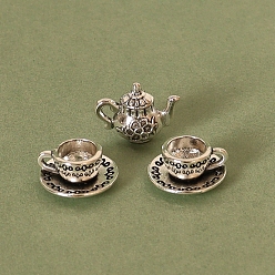 Платина Мини чайные сервизы, включая чашку из сплава, блюдце и чайник, миниатюрные украшения, аксессуары для кукольного домика в микроландшафтном саду, платина, 14~16x7~13 мм
