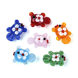 (52) Непрозрачная лаванда Бусы лэмпворк ручной работы, рыба и цветок, разноцветные, 16~19x20.5~24x11~14 мм, отверстие : 1.2~2 мм, около 19~20 шт / нитка, 10.24~11.22 дюйм (26~28.5 см)