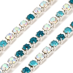 Синий Циркон Цепочка из стразов и железа, с катушкой, синий циркон, 2x2x2 мм, Около 10 ярдов / рулон