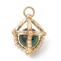 Зеленый Подвески из натурального тигрового глаза (окрашенного и нагретого) и стеклянных бусин ручной работы, с прыжковых колец, золотые, зелёные, 17.5x15x15 мм, отверстие : 2.8 мм