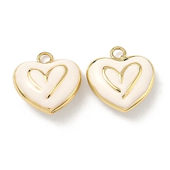 (404) Непрозрачное AB Кислое яблоко Латунь эмаль подвески, сердце прелести, без кадмия и без свинца, долговечный, стойки покрытие, реальный 18 k позолоченный, цветочный белый, 21x20.5x8 мм, отверстие : 3 мм
