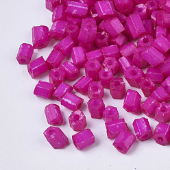 Magenta 6/0 deux verre taillé perles de rocaille, hexagone, cuisson des peintures, magenta, 3.5~5x3.5~4mm, trou: 1 mm, environ 4500 PCs / sachet 