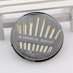 Черный 201 швейные иглы из нержавеющей стали, иглы с большими ушками, иглы с большим ушком, для вышивания, пэчворк, с пластиковым ящиком для хранения, чёрные, коробка: 62x7 мм, иглы: 31~50x0.68~1.33 мм, 30 шт / коробка