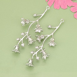 Платина Подвески из латуни с объемными цветами, без кадмия, без никеля и без свинца, платина, 51.5x18x7.5 мм, отверстие : 1.8 мм