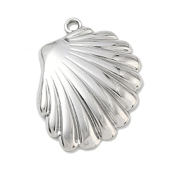 Stainless Steel Color 304 Stainless Steel Pendants, Shell Shape Charms, Stainless Steel Color, 35.5x27x4mm, Hole: 2.3mm