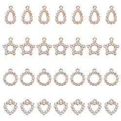 Crystal 40Pcs 4 Style UV Plating Acrylic Pendants, with Rhinestone, Mixed Shape, Crystal, 20~24x14~19.5x3~3.5mm, Hole: 2mm, 10pcs/style