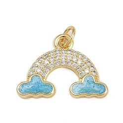 Синий Латунные микропаве прозрачные подвески с фианитом, радуга, с эмалью, без кадмия и без свинца, долговечный, реальный 18 k позолоченный, с целью перехода в кольце, синие, 15x20x3 мм, отверстие : 3 мм
