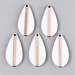 Белый Кулоны из непрозрачной смолы и дерева, слеза, белые, 38x18x3.2~3.5 мм, отверстие : 2 мм