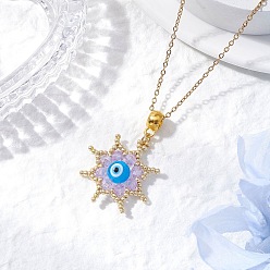 Фиолетовый Стеклянные бусины и ожерелья ручной работы с подвесками в виде звездочек от сглаза, 304 из нержавеющей стали кабель цепи ожерелья, золотые, фиолетовые, 17.91 дюйм (45.5 см)