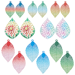 (52) Непрозрачная лаванда 16 шт. 8 цвета 201 украшения из нержавеющей стали с травлением металла подвески, лист, разноцветные, 40~54x22~34 мм, 2 шт / цвет